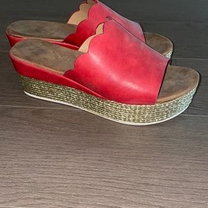 Red platform sandals